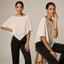 Áo Poncho Nữ Bất Đối Xứng, Tay Ngắn, Cổ Tròn