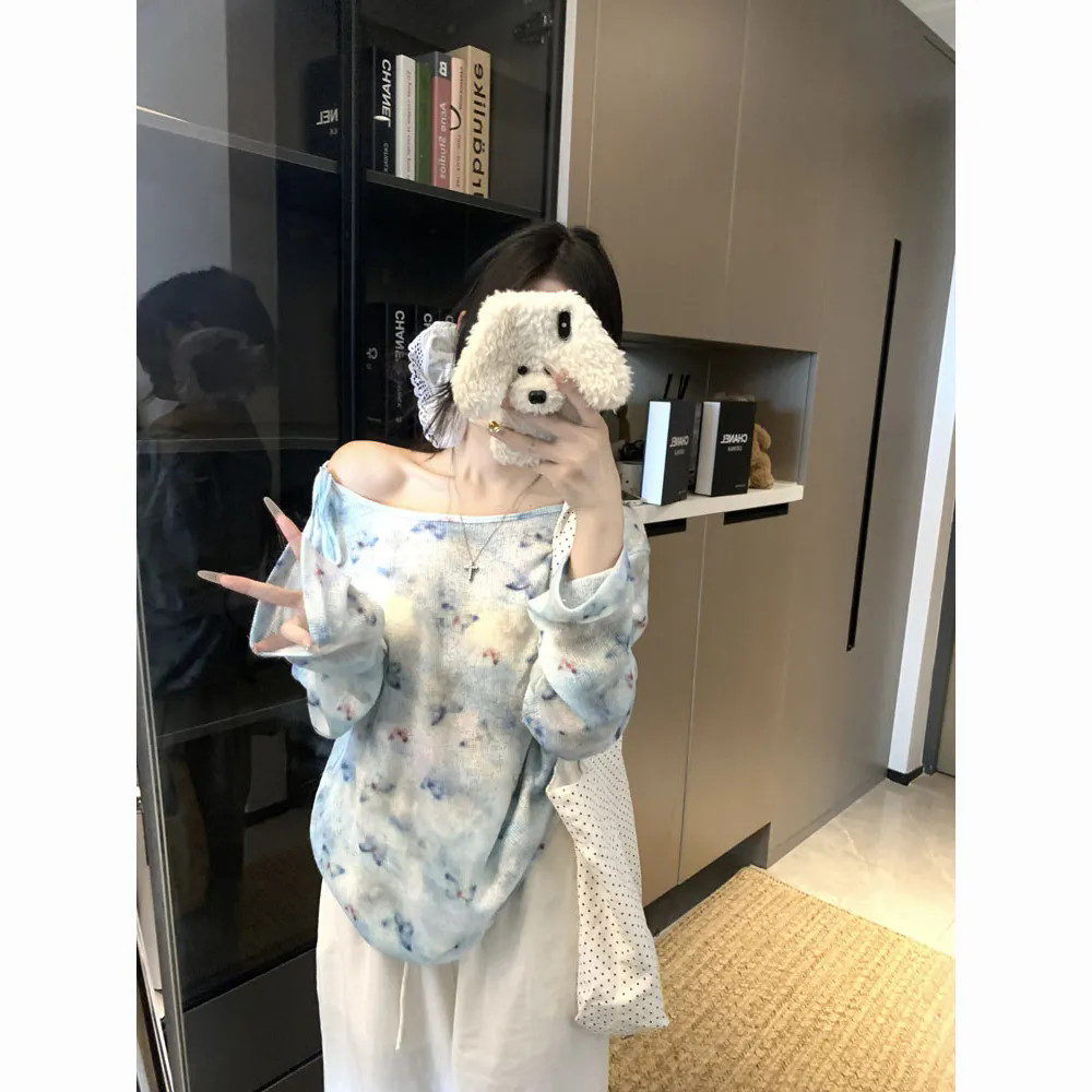 Milyfashion Rend-Up Bướm In Hình Dài Tay Chống Nắng Áo Thun Nữ Mùa Hè Mỏng Niche Sang Trọng Lỏng Lẻo Ôm Hơn