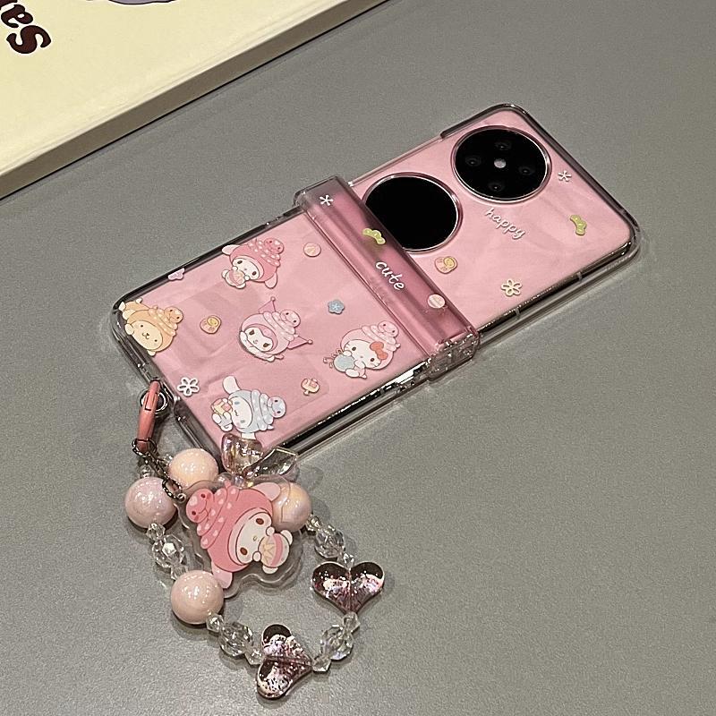 Thích hợp cho Samsung Galaxy ZFlip7 ZFlip6 Vỏ điện thoại đầu rắn màu hồng hoạt hình màu vàng tím bao gồm dây buộc gấp vỏ cứng tương thích với vỏ bảo vệ ZFlip 7 6 5 4 3 5G