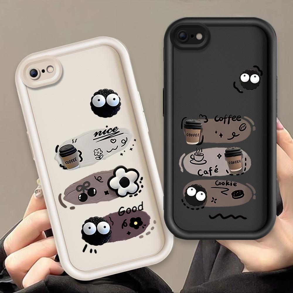 Ốp Lưng Cho iPhone 6 6s 7 8 se2020 Plus Hoạt Hình Silicon Phụ Kiện Vỏ Điện Thoại Mềm TPU Đen Bóng Than Thiên Thần Mắt Chống Sốc Mặt Sau