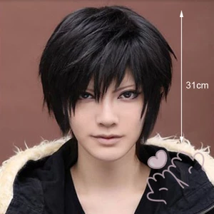 Tóc giả Cosplay nam ngắn màu đen - Tạo kiểu tóc bằng sợi nhân tạo cho trang phục