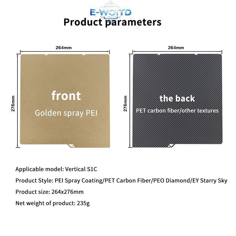 E-WOITD Cho Anycubic Kobra S1bo Plate Pei Sheet 264x276 PEI Họa Tiết Hai Mặt Nhiệt Cho Kobra S1C Phụ Kiện Máy In 3D E-WOITD