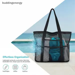 {BUDDI} Túi đi biển lưới lớn chống nước Tote chống cát có 2 tay cầm Túi đựng phòng tập thể dục bể bơi du lịch cho gia đình {buddingenergy}