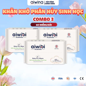 Khăn Khô Aiwibi Phân Hủy Sinh Học 100% Làm Sạch Nhẹ nhàng, An Toàn Cho Da Nhạy Cảm (60 Miếng)