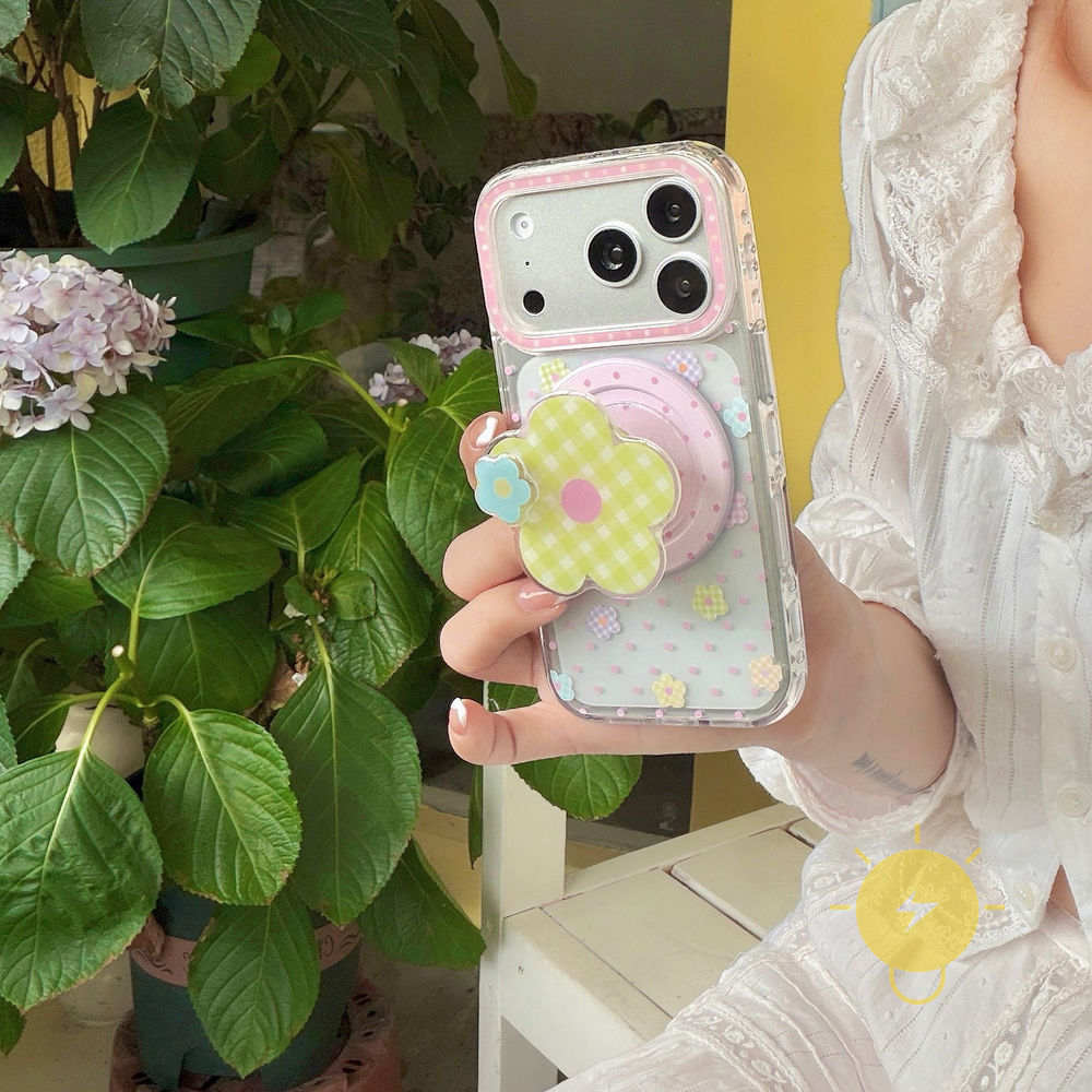 Phone Case For iPhone 17 Pro Max 16 15 with Griptok TPU Magnetic Transparent Mini Flower Aesthetic Korean Cute