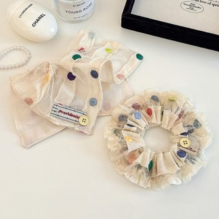 Kovoi / Phong Cách Hàn Quốc Nhiều Màu Sắc Chấm Bi Ren Vuông Khăn Scrunchy Buộc Tóc Nữ Cao Cấp Cảm Giác Buộc Tóc Quá Khổ Vuông Phụ Kiện Tóc Đầu