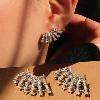 Châu Âu Mỹ ins Phong Cách Mới Rỗng Zircon Hình Học Bông Tai Nữ