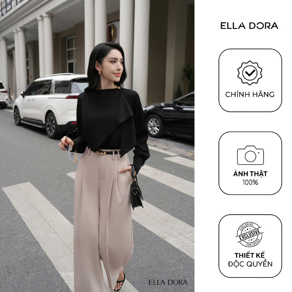 Quần âu nữ  ELLA DORA dáng suông có đai buộc lưng cao hack dáng sang trọng phong cách công sở [Q26]