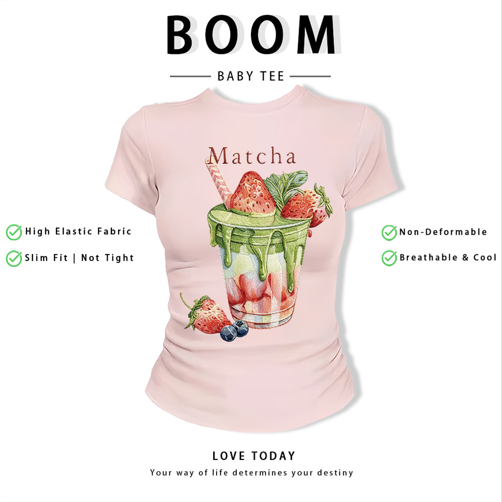 BOOM Áo Baby Tee Nữ Cotton Ôm Body-Áo Thun Ngắn Tay Y2K In Hình PhongCách Mùa Hè, Cổ Tròn Hàng Đầucách hàn quốc phongG57
