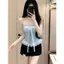 Áo ống khâu ren phong cách Pháp có đệm ngực Áo Vest ren phong cách mới nơ buộc dây Áo ngắn vừa vặn