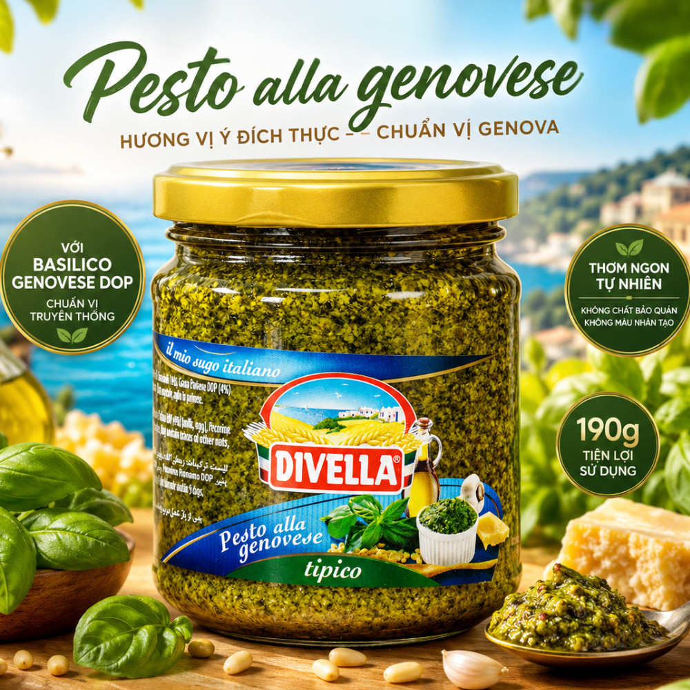 Sốt Pesto Alla Genovede Divella 190g, Thơm Ngon Tiện Dụng Cho Món Mỳ Ý Thơm Ngon