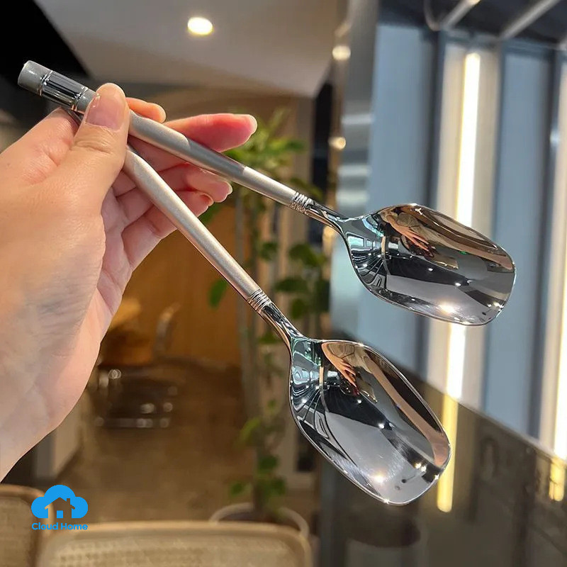🌤️COD🌤️Thìa Inox Ăn Phở, Ăn Súp Mạ Vàng, Mạ Bạc Cao Cấp - Muỗng Inox Cán Dài Đầu Vuông