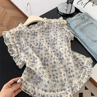 Kích Thước Lớn Có Thể Mặc Hoa Retro Màu Sắc Tương Phản Đơn Giản Hàng Ngày Phong Cách Pháp Nấm Cạnh Áo Sơ Mi Khâu Nhỏ Bay Tay In Hình Top Nữ Mùa Hè Mỏng Phong Cách Hơi Trong Suốt Độc Đáo Đẹp Áo Vest Nhỏ