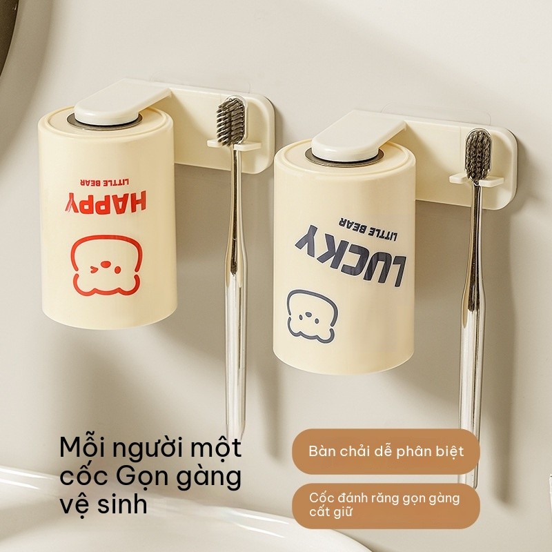 Cốc đựng bàn chải đánh răng treo tường không đục lỗ từ tính, cao cấp dày