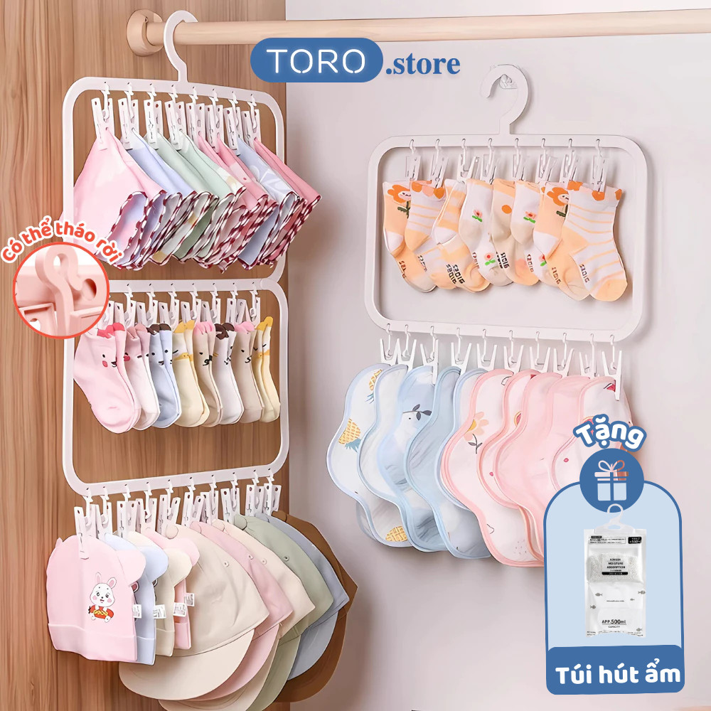 Móc Treo Đồ Cho Bé HomeMate 18–26 Kẹp, Móc Chùm Phơi Tất Khăn Bao Tay Quần Áo Trẻ Em Tiết Kiệm Không Gian