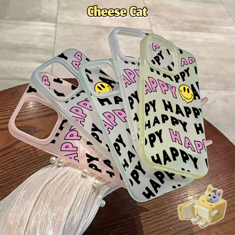 ins Happy Mặt cười đơn giản Ốp lưng cho iPhone Case 15 13 12 11 14 Plus 16 17 Pro Max 17 Air Vỏ iPhone mờ