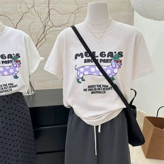 Size Lớn Có Thể Mặc Đơn Giản Hàng Ngày Phù Hợp Với Chó In Hình Rời Phong Cách Hàn Quốc Chấm Bi In Hình Dễ Thương Áo Thun Nữ Thiết Kế Mùa Hè Niche Cotton Nguyên Chất