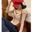 Mùa hè chấm bi màu đỏ hẹp sang trọng Giảm tuổi dáng ôm hơn Áo sơ mi cổ vuông tay phồng hàng đầu