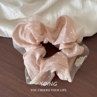 Yoing / Phiên Bản Hàn Quốc Morandi Màu Tình Yêu Chấm Bi Vải Ngọc Trai Tóc Dây Đeo Đầu Cao Su Cảm Giác Cao Cấp Đầu Sang Trọng Hoa Scrunchy Nhẫn