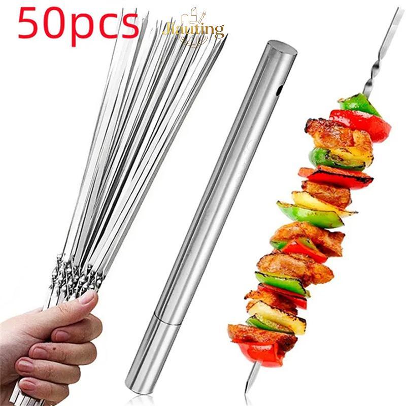 Jiauting 50 Chiếc Thép Không Gỉ Thịt Nướng Xiên BBQ Có Thể Tái Sử Dụng Kebab Iron Sti Cho Cắm Trại Ngoài Trời Dã Ngoại Dụng Cụ Nấu Ăn Gia Khánh