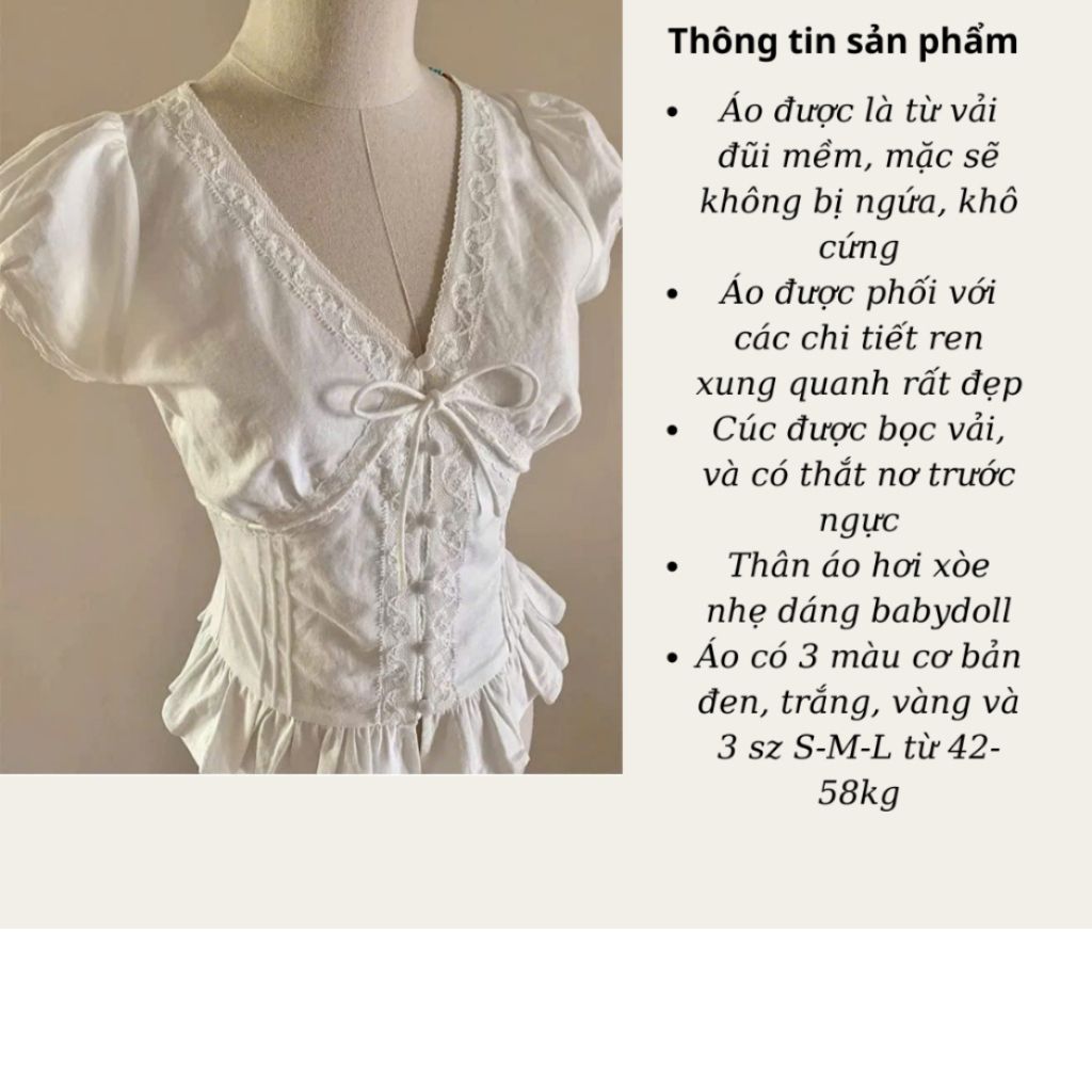 Áo Sơ Mi Đũi Cổ Tim Phối Ren Có Nơ Dáng Babydoll, Áo Sơ Mi Nữ Kiểu Xinh Style Hàn Quốc - SamHi Closet