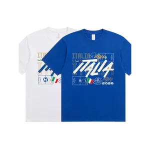 2026 World Cup Ý Đội Cổ Vũ Đồng Phục Quạt Thiết Kế Ban Đầu Cổ Tròn Cotton Nguyên Chất Áo Thun Tay Ngắn