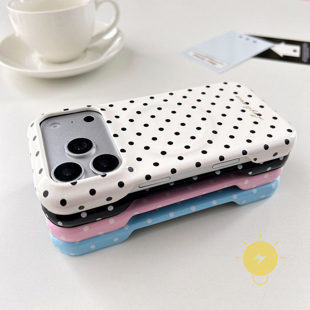 Phone Case For iPhone 17 Pro Max 16 15 14 13 with Griptok TPU Magnetic Polka Dot with Griptok Polka Dot Aesthetic Korean Cute