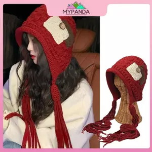 Mũ dệt kim thủ công MYPANDA dành cho nữ Mũ bảo vệ tai ấm áp mùa đông dành cho nữ Mũ chui đầu móc Hàn Quốc.