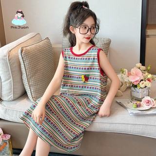 Đầm T-shirt cho bé gái – Vải mát, họa tiết kẻ sọc, phong cách Hàn Quốc, mùa hè thoáng mát