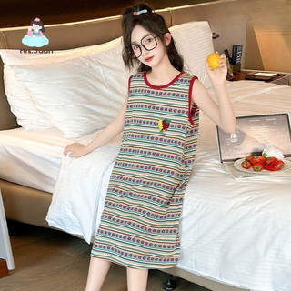 Đầm T-shirt cho bé gái – Vải mát, họa tiết kẻ sọc, phong cách Hàn Quốc, mùa hè thoáng mát