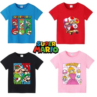 Áo thun Super Mario hoạt hình cotton trẻ em áo thun màu sắc giản dị hàng đầu thời trang ngắn tay quần áo đa năng