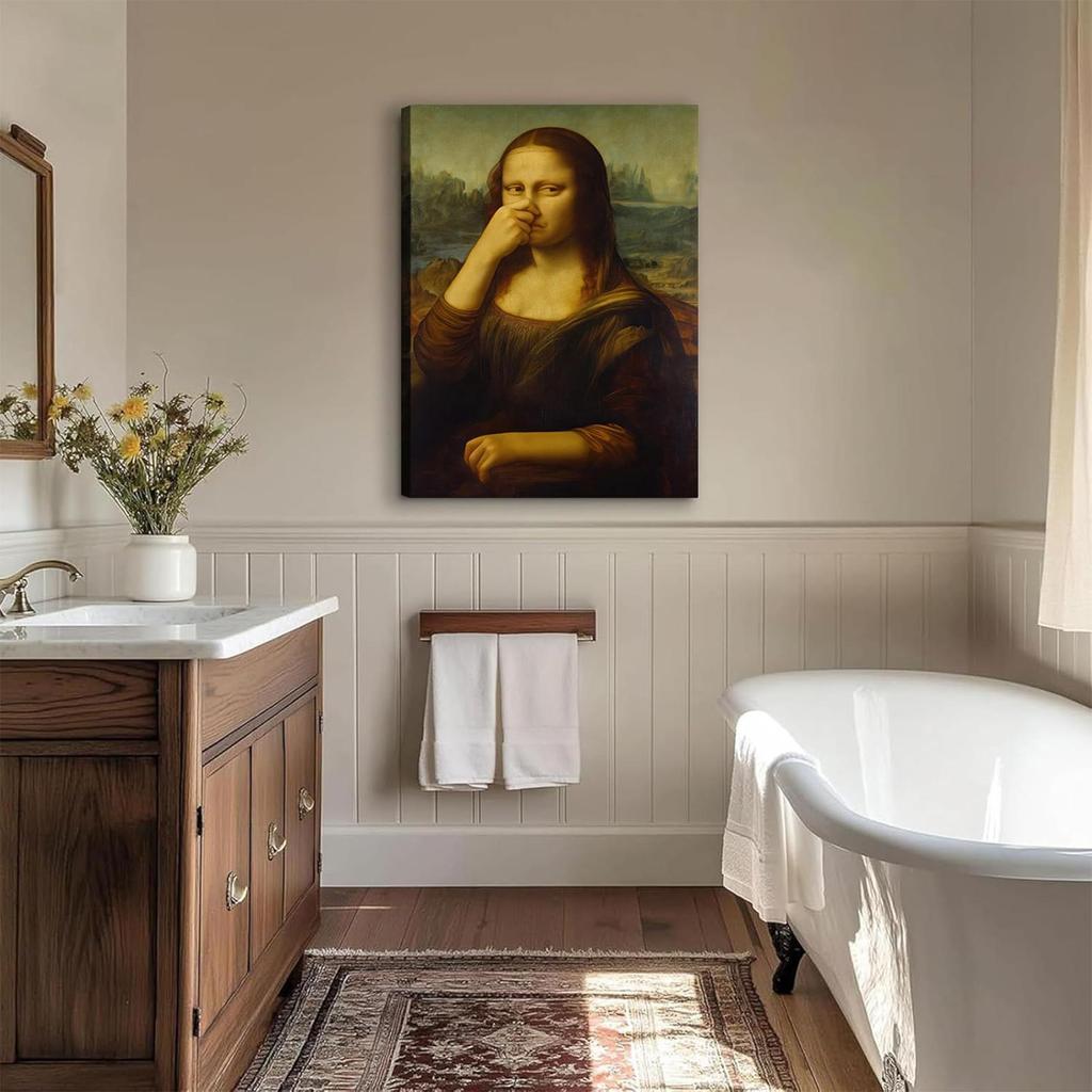 Ngộ nghĩnh Mona Lisa Phòng Tắm Canvas Treo Tường Nghệ Thuật Pinching Mũi Trang Trí Tường Mona Lisa Tranh Cổ Điển Hình Ảnh Cho Trang Trí Nhà mueadsyvn