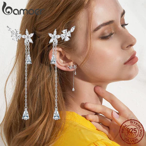 Bamoer Bông Tai bạc 925 Dáng Dài Phối Tua Rua Thời Trang Cho Nữ bse288