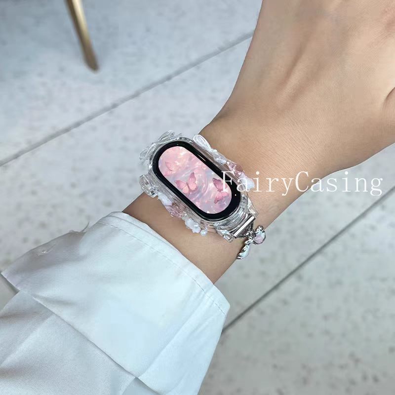 Dây đeo dây chuyền hình bướm màu hồng cho Xiaomi Mi Band 10 9 8 7 6 5 4 3 Miband 8Pro 9 Pro 10pro Vòng đeo tay thay thế dây đeo cổ tay