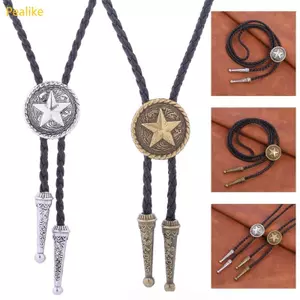 Pealike Star Vintage Bolo Tie Nam Nữ Giả Dây Da Cà Vạt Bện Vòng Cổ