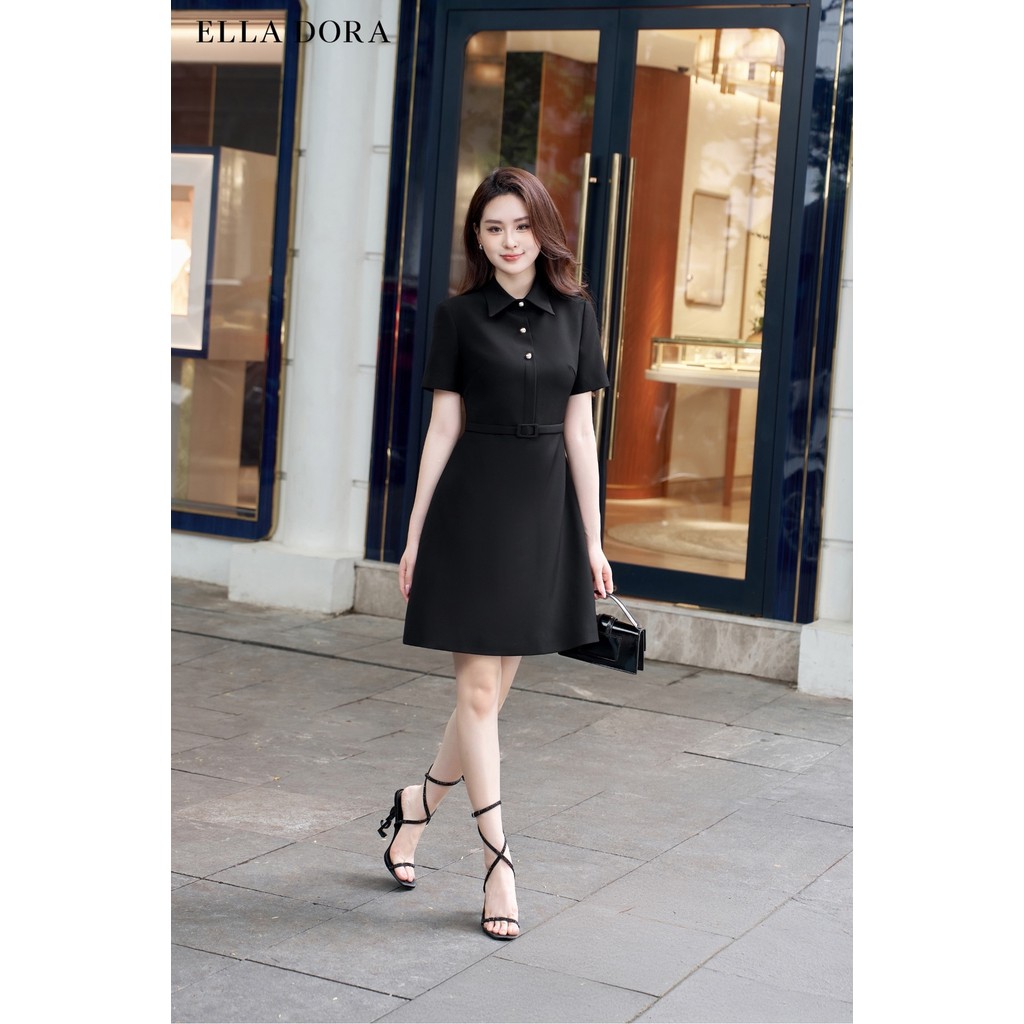Đầm polo nữ ELLA DORA 3 cúc đồng form ôm thiết kế thanh lịch sang trọng hai màu ĐEN/ĐỎ [D248]