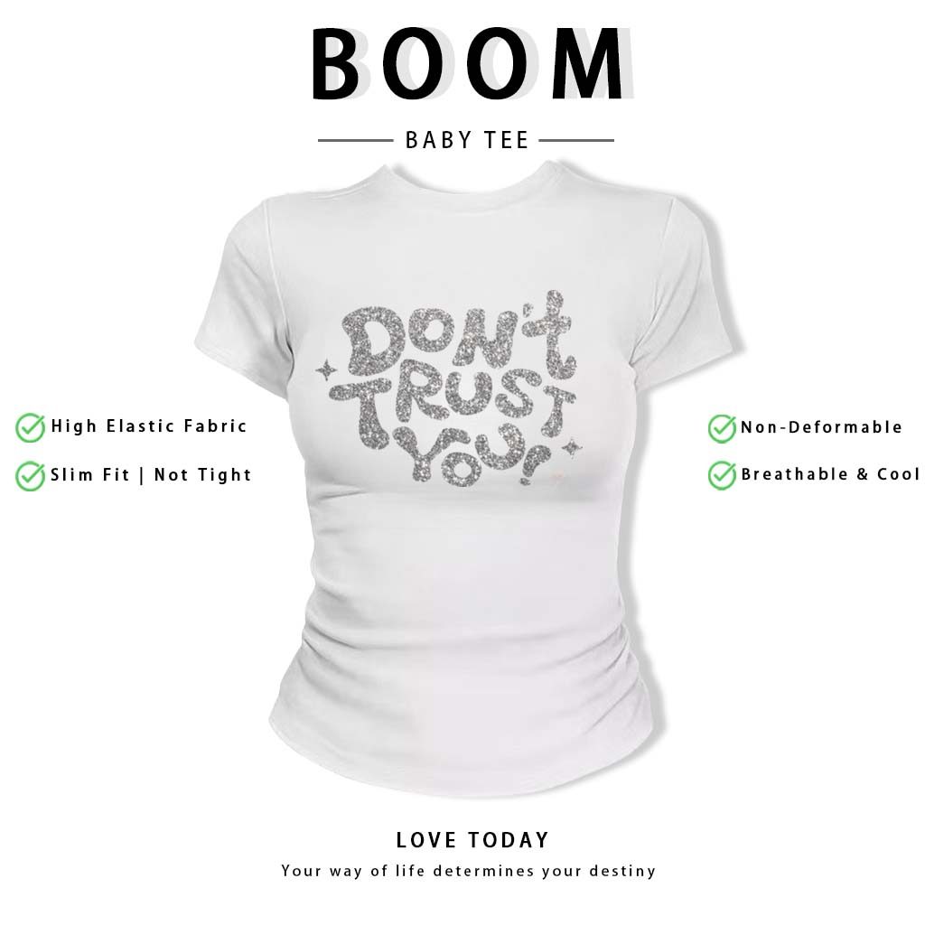 BOOM Áo Baby Tee Nữ Cotton Ôm Body-Áo Thun Ngắn Tay Y2K In Hình PhongCách Mùa Hè, Cổ Tròn Hàng Đầucách hàn quốc phongR34