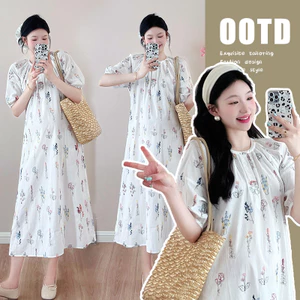 Váy bà bầu mùa hè Cotton nguyên chất thêu giảm tuổi