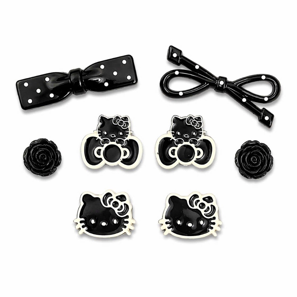 Set Charm Hello Kitty Đen Full Nơ Chấm Bi Hoa Hồng Cá Tính Cool Ngầu Trang Trí Dép Crocs Phụ Kiện Xinh Hot Trend 2026