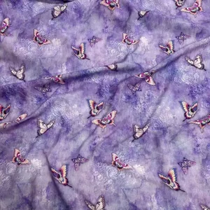 In Kỹ Thuật Số Smudge Tím Đáy Hoa Tối Bướm Cotton Vải Lụa Áo Vest Phù Hợp Với Quần Rộng Vải 4.25
