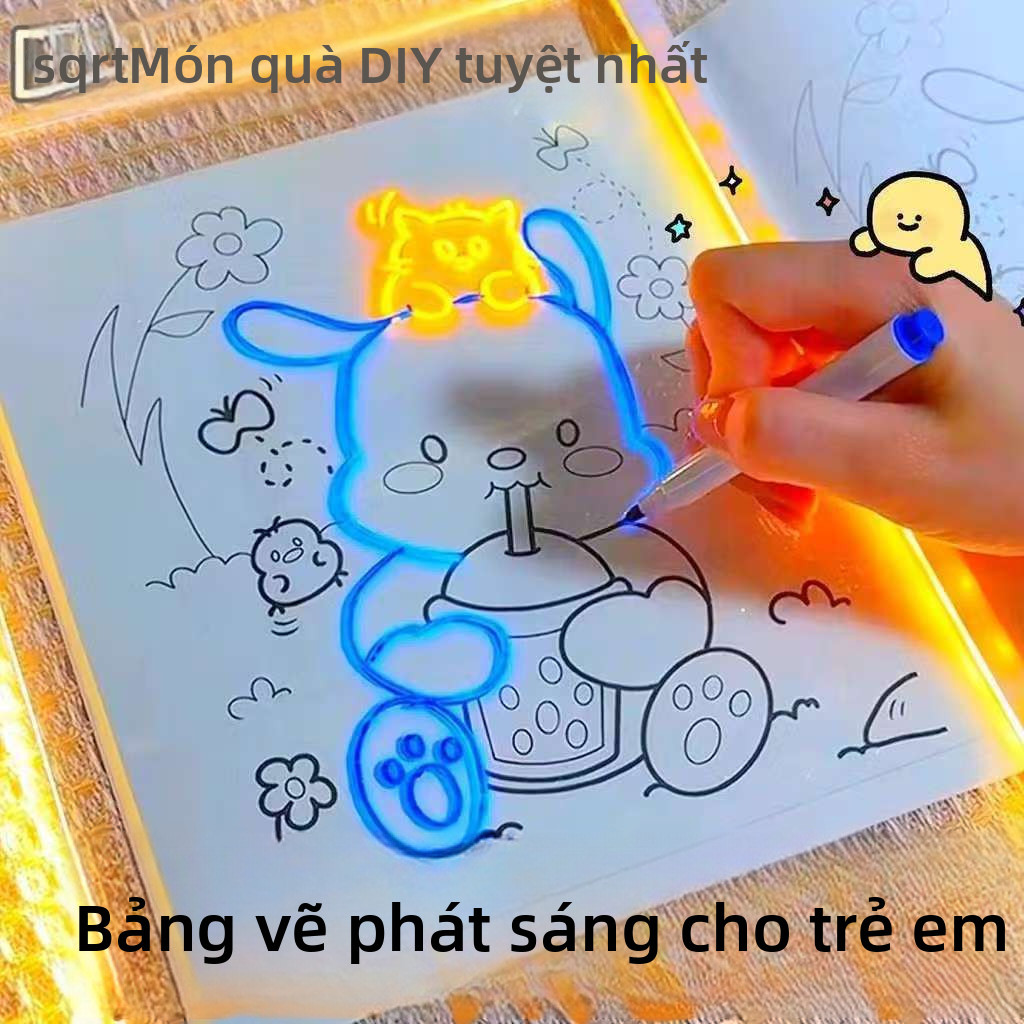 【🇻🇳Có sẵn kho】Bảng vẽ phát sáng tự làm Bảng viết tay Bảo vệ mắt trẻ em Bảng vẽ Bút miễn phí Đồ chơi xóa được
