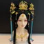 Áo Hanfu và phụ kiện tóc phong cách chiến quốc retro màu xanh, phù hợp cho cosplay và triển lãm cổ