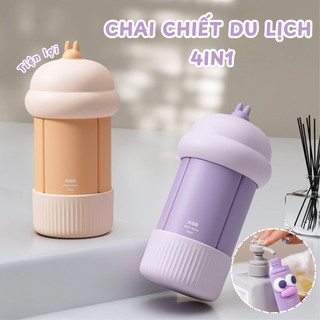 Set 4 Bình Chiết Mỹ Phẩm Du Lịch 4in1 60ml, Chai Chiết Silicon Đựng Dầu Gội Sữa Tắm Nắp Kín Chống Rỉ