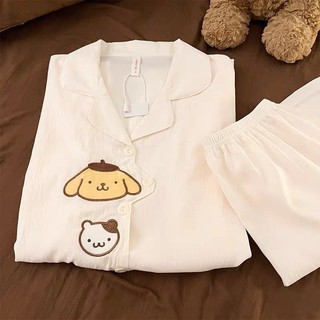 Pudding Bộ Đồ Ngủ Chó Thêu Tay Ngắn Cotton Mây, Phù Hợp Mặc Nhà