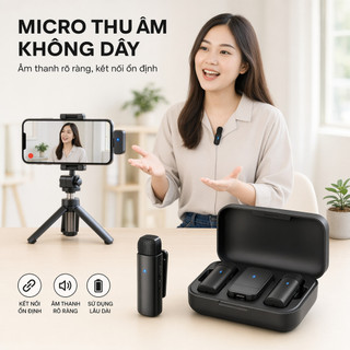 Micro Lavalier không dây Giảm tiếng ồn Kẹp Bluetooth trên Mic Phỏng vấn điện thoại di động K9