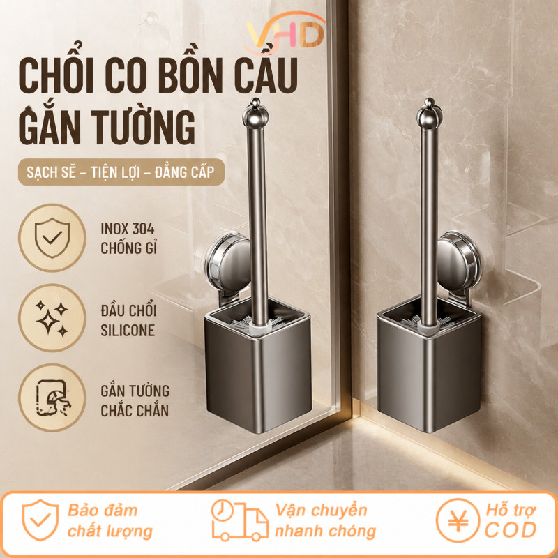 Bộ Chổi Cọ Bồn Cầu Gắn Tường – Hút Chân Không, Chất Liệu Nhôm, Làm Sạch Mọi Ngóc Ngách, Dùng Cho Toilet & Nhà Tắm