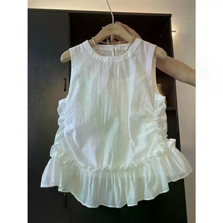 Áo sơ mi không tay cho bé gái với thiết kế agaric hem, xếp ly nẹp-waist, màu tím đỏ đơn giản và thời thượng
