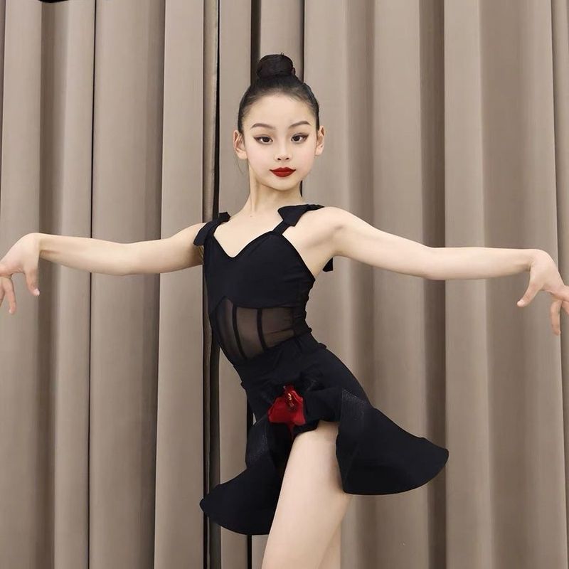 💕Chỗ💕 Chân Váy Khiêu Vũ Latin Tiêu Chuẩn Cuộc Thi Trang Phục Dây Đeo Trái Tim Lưới Hoa Hồng Ghép
