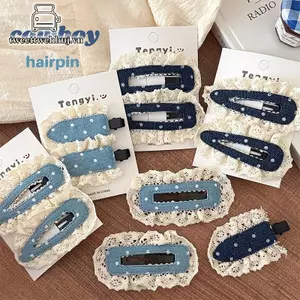 Nhíp Nữ Ngọt Ngào Denim Chấm Bi Tóc Kẹp Tóc Lovelly Ren BB Kẹp Cô Gái Phong Cách Đại Học Kẹp Tóc Kẹp Tóc Phụ Kiện Tóc VN