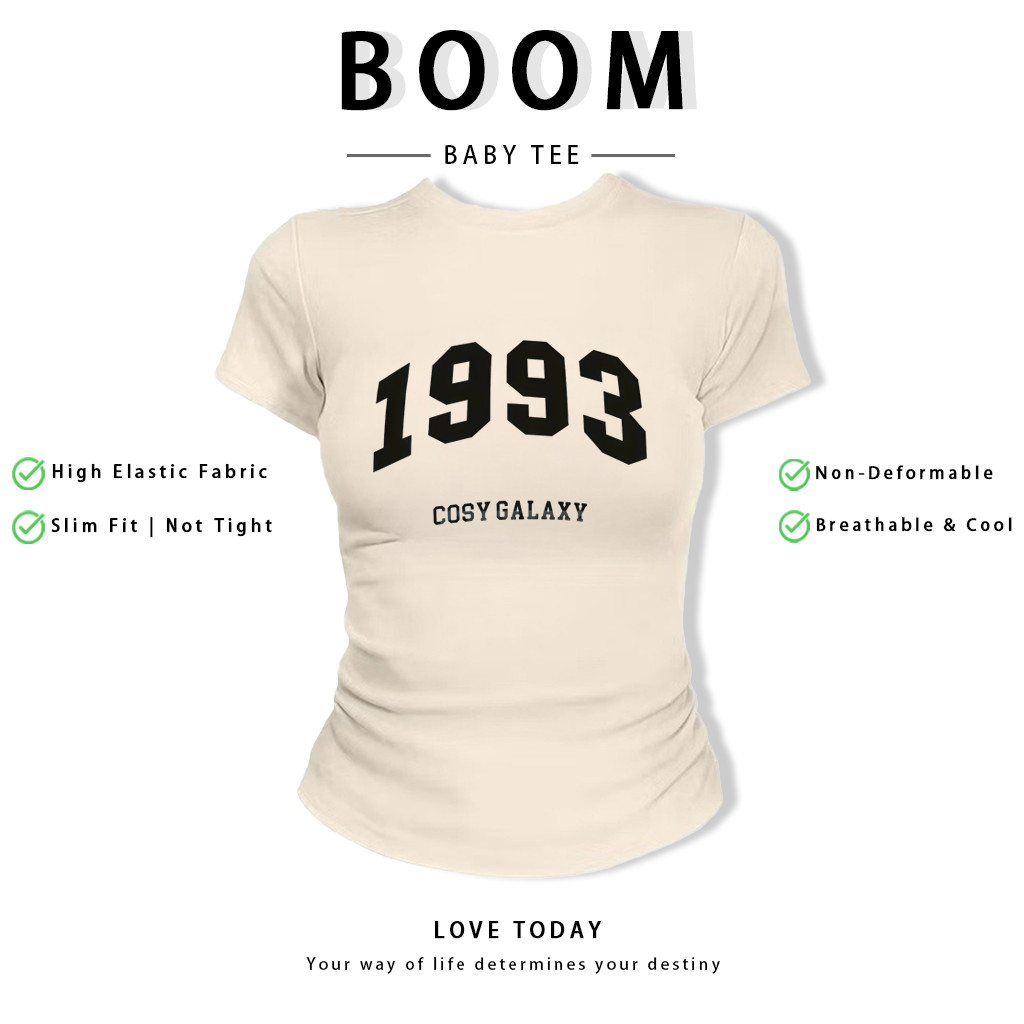 BOOM Áo Baby Tee Nữ Cotton Ôm Body-Áo Thun Ngắn Tay Y2K In Hình PhongCách Mùa Hè, Cổ Tròn Hàng Đầucách hàn quốc phongA70
